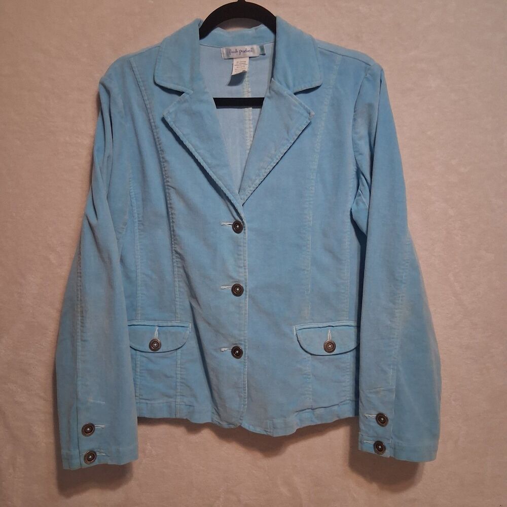 Fresh Produce M Blazer Jacket Robins Egg Blue Stretch Corduroy Retro Preppy Boho